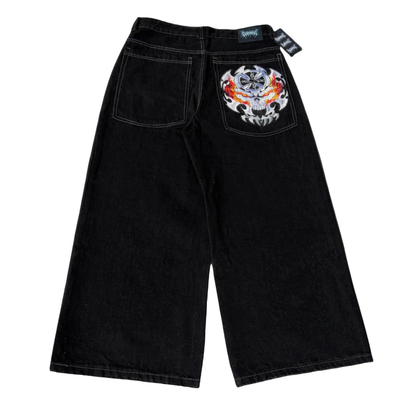 flame skull contrast stitch