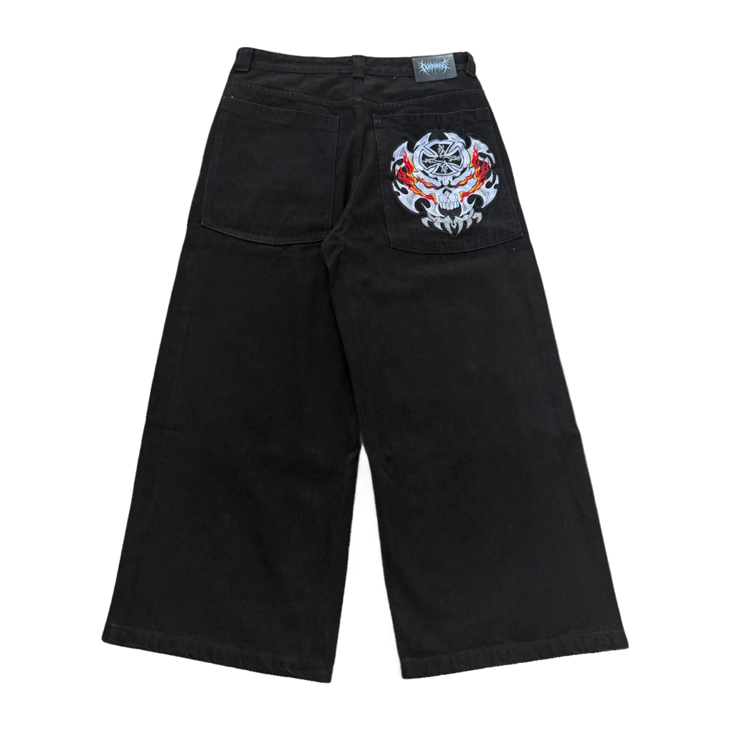 flame skull black stitch