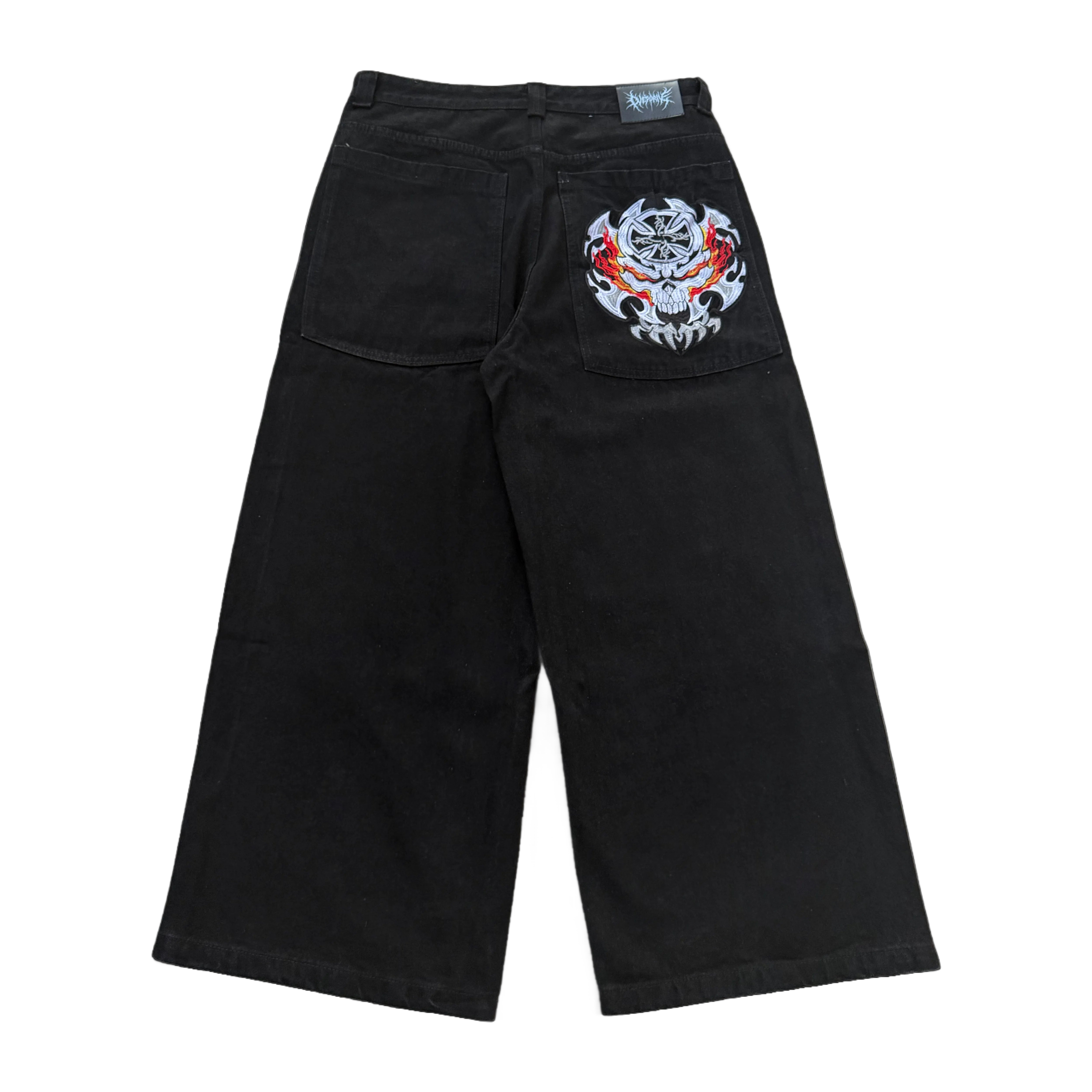 flame skull black stitch