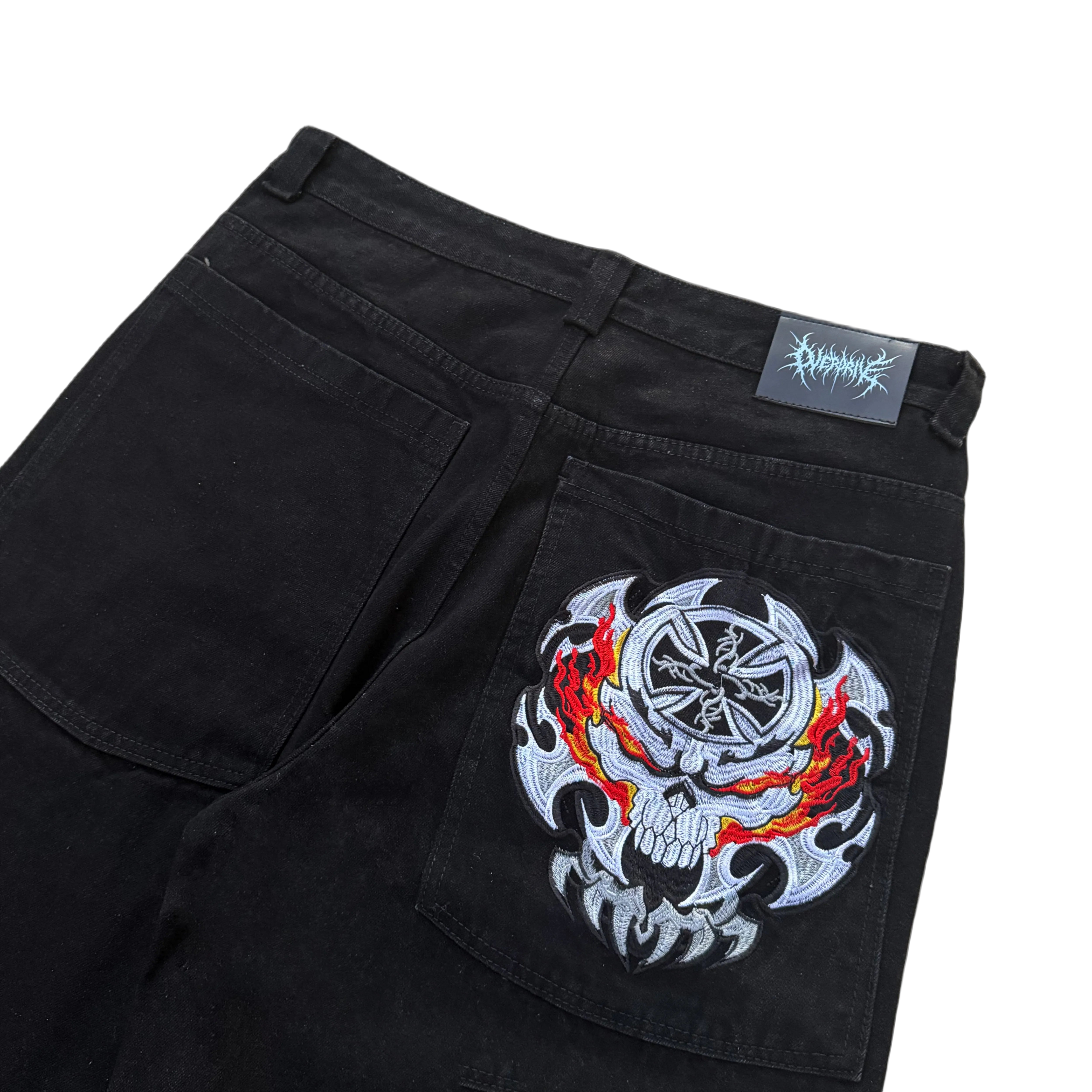 flame skull black stitch