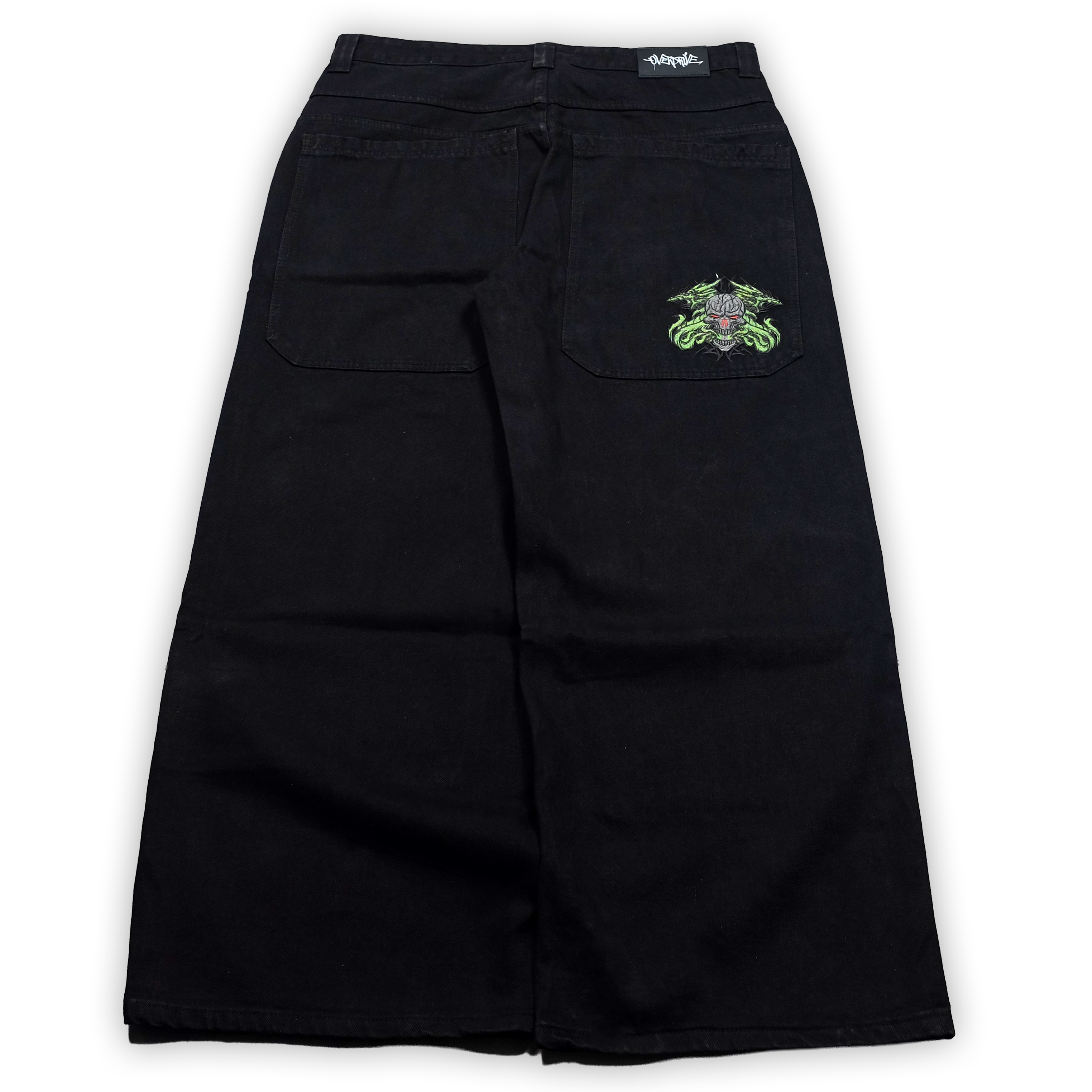 black green skull denim